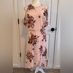 Leith Size Small Pink Floral Dress.  Cold shoulder; elastic waist. Rayon.